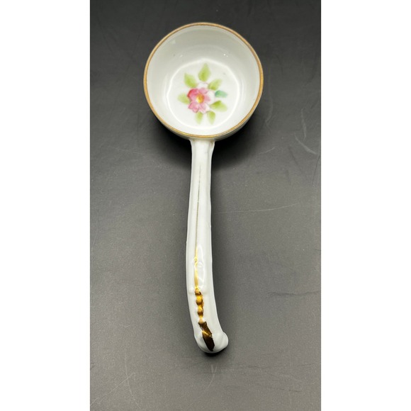 Vtg Hand Painted Nippon Porcelain Condiment Ladle Spoon Floral Pink Azalea 5" - Picture 3 of 7